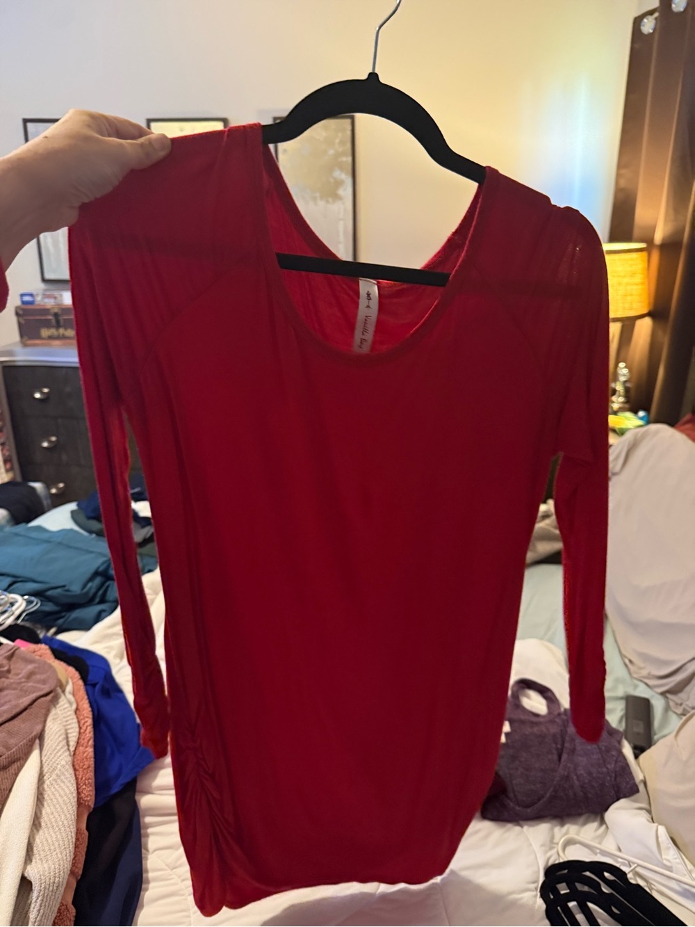 Red Women's Long Sleeve Scoop Neck Top